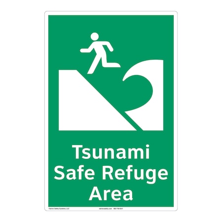 Tsunami Safe Refuge Area Sign (F1292-)|Flexible Polyester 18" X 12" Self Adhesive Back|ANSI Signs|Sign for Beach, Shore Area, Public Buildings